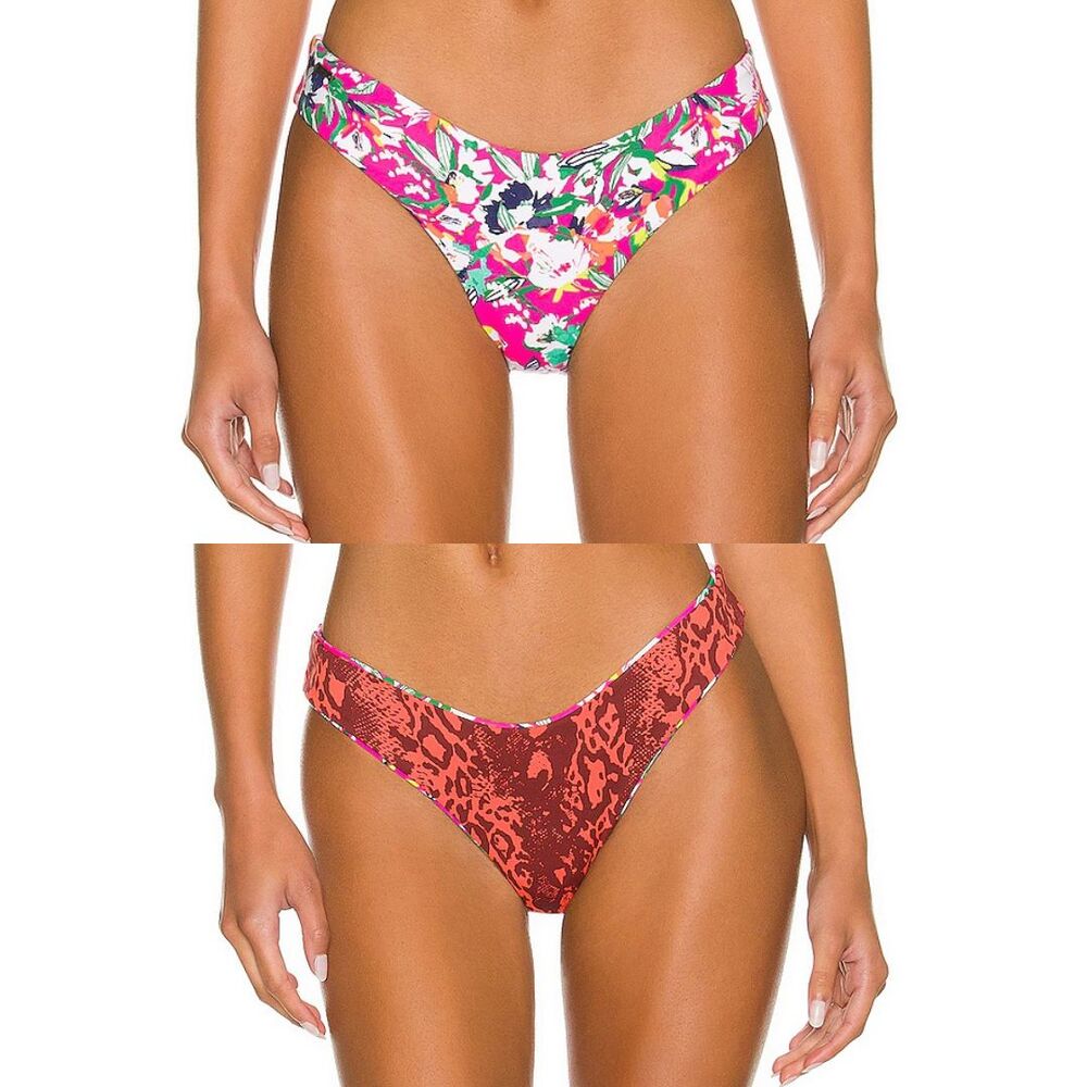 New Maaji Zinnia Journey Reversible Floral Animal Print Bikini Bottom Size Large